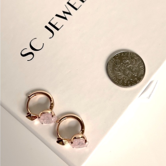 Pink Hoop Earrings Rose Gold Plated Luxury Jewelry - Picture 6 of 10